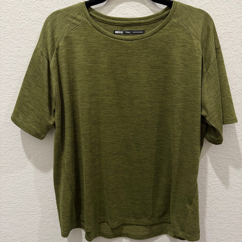 REI Co-op Women Olive Green Heathered Short Sleeve Active T-Shirt XLarge
